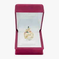 Sparkle Allure Wrap Womens Multi Color Cubic Zirconia 14K Gold Over Brass Flower Bypass  Cocktail Ring