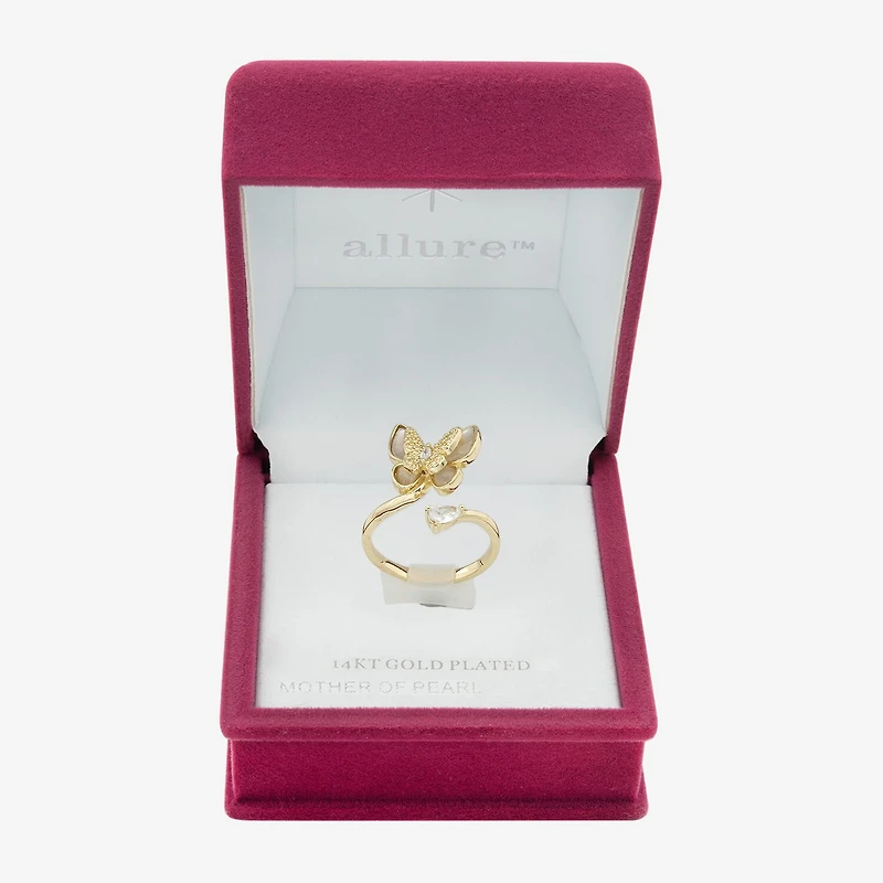 Sparkle Allure Wrap Womens White Mother Of Pearl 14K Gold Over Brass Butterfly Bypass Cocktail Ring