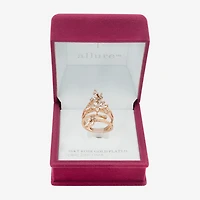 Sparkle Allure Wrap Womens Cubic Zirconia 18K Rose Gold Over Brass Flower Bypass  Cocktail Ring