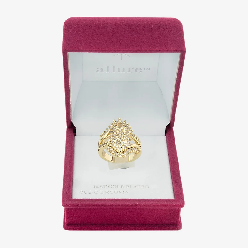 Sparkle Allure Burst Cluster Womens Cubic Zirconia 14K Gold Over Brass Cocktail Ring