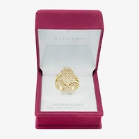 Sparkle Allure Burst Cluster Womens Cubic Zirconia 14K Gold Over Brass Cocktail Ring