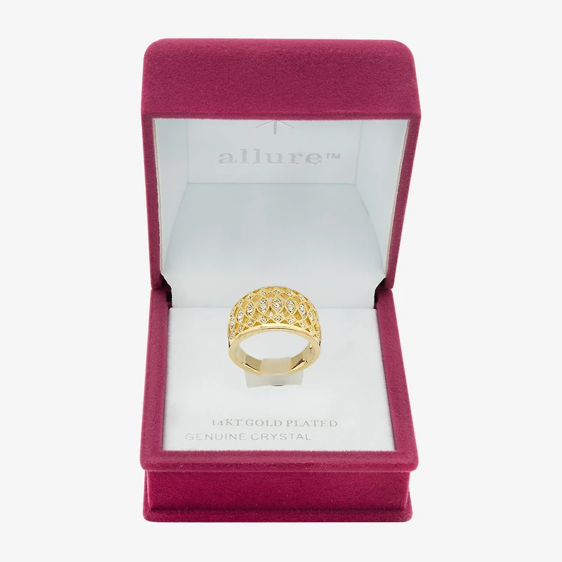 Sparkle Allure Fretwork Womens 4.5MM Crystal 14K Gold Over Brass Band