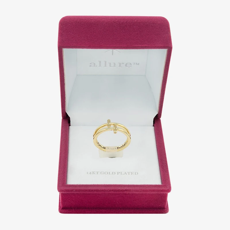 Sparkle Allure Faith Double Row Womens 3MM 14K Gold Over Brass Cross Band