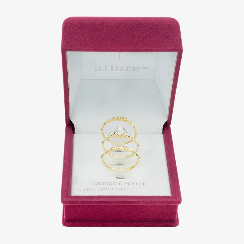 Sparkle Allure Womens White Cubic Zirconia 14K Gold Over Brass 3-Stone Delicate Ring Set