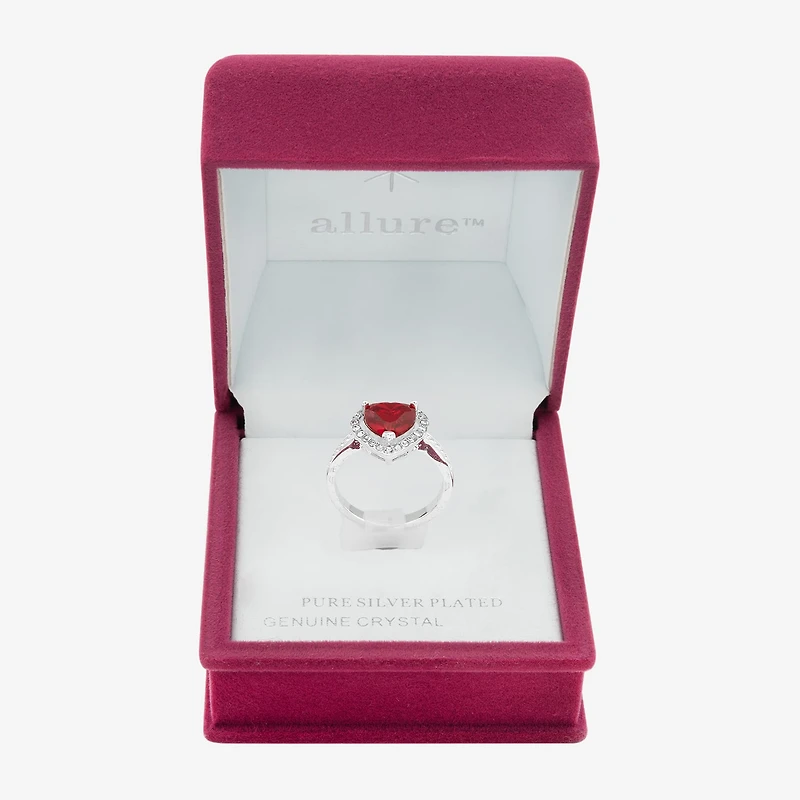 Sparkle Allure Womens Red Crystal Pure Silver Over Brass Heart Halo Cocktail Ring