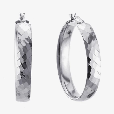 Womens Sterling Silver 35mm Round Hoop Earrings