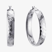 Womens Sterling Silver 35mm Round Hoop Earrings