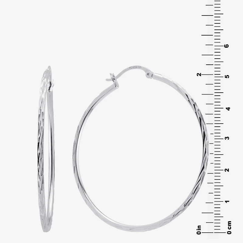Womens Sterling Silver 53mm Round Hoop Earrings