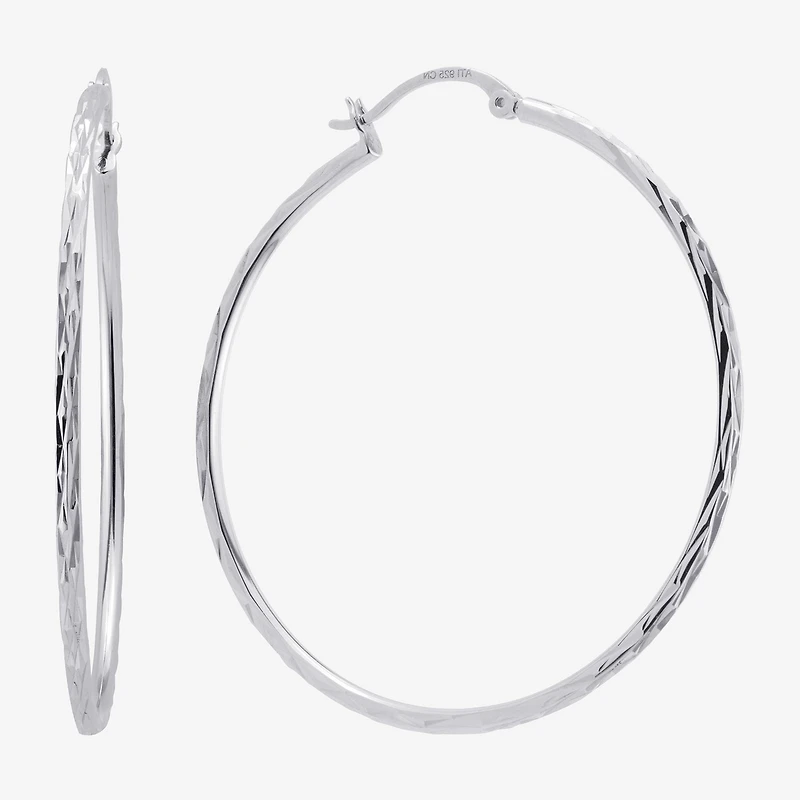 Womens Sterling Silver 53mm Round Hoop Earrings