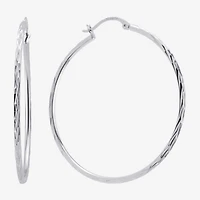 Womens Sterling Silver 53mm Round Hoop Earrings