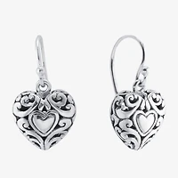 Bali Inspired Womens Sterling Silver Heart Drop Earrings