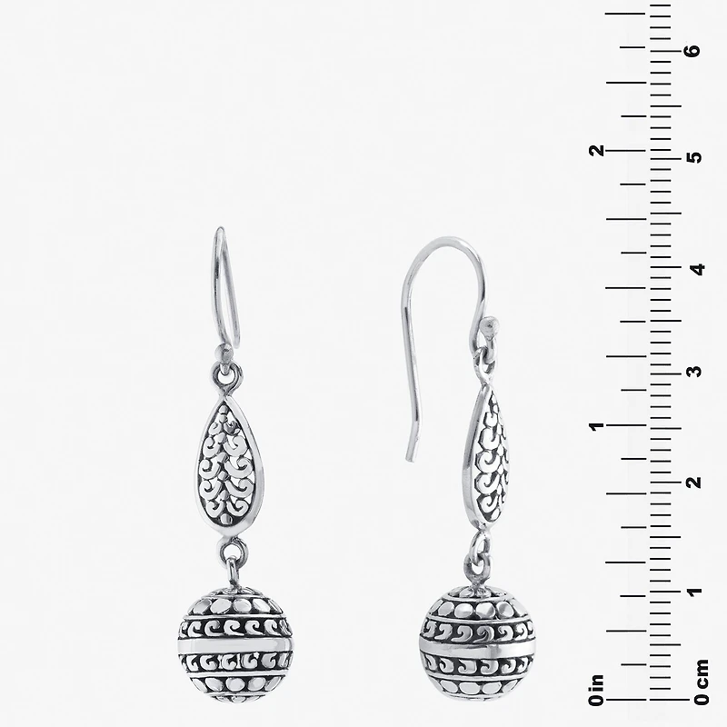 Bali Inspired Womens Sterling Silver Ball Round Drop Earrings