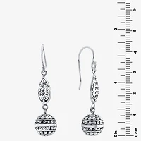 Bali Inspired Womens Sterling Silver Ball Round Drop Earrings