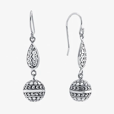 Bali Inspired Womens Sterling Silver Ball Round Drop Earrings