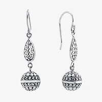 Bali Inspired Womens Sterling Silver Ball Round Drop Earrings
