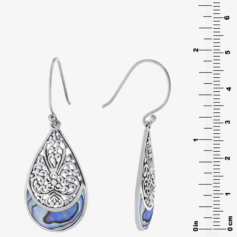Bali Inspired Womens Abalone Sterling Silver Drop Earrings