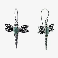 Womens Enhanced Blue Turquoise Sterling Silver Round Drop Earrings