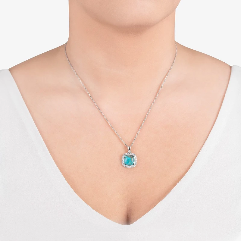 Womens Blue Turquoise Sterling Silver 18 Inch Pendant Necklace