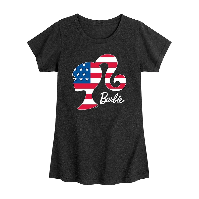 Americana Little & Big Kid Girls Crew Neck Short Sleeve Flag Regular Fit Barbie Graphic T-Shirt