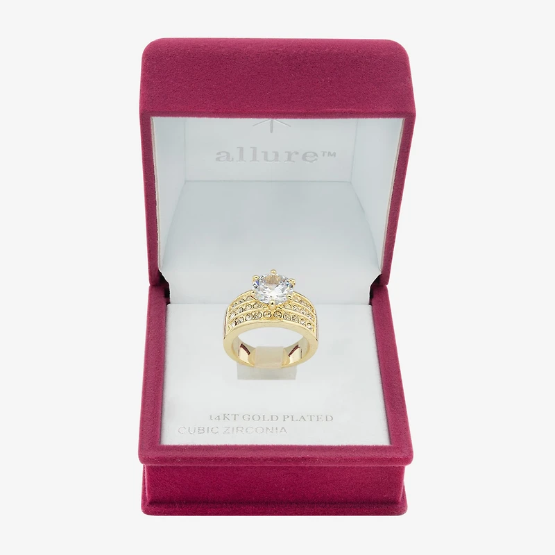 Sparkle Allure Three Row Womens Cubic Zirconia 14K Gold Over Brass Round Engagement Ring