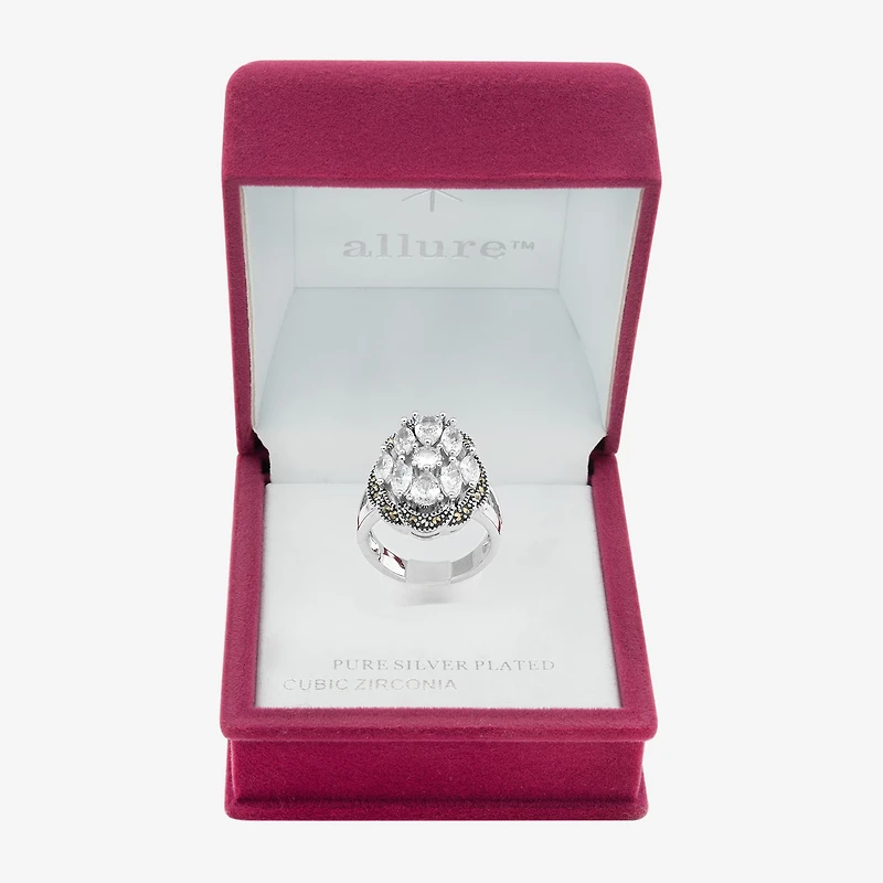 Sparkle Allure Womens Cubic Zirconia Pure Silver Over Brass Flower Cluster Cocktail Ring