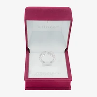 Sparkle Allure Crossover Double Row Womens 3MM Crystal Pure Silver Over Brass Band