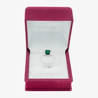 Sparkle Allure Womens Green Crystal Pure Silver Over Brass Halo Engagement Ring