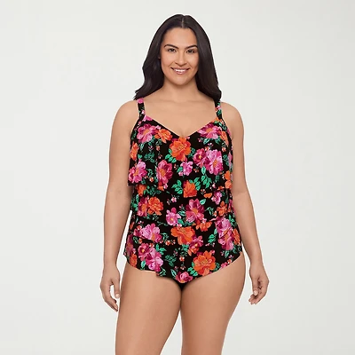 Trimshaper Womens Floral Plus Tankini Swimsuit Top