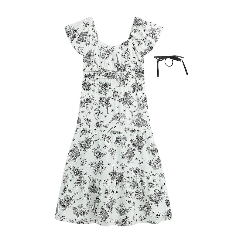 by&by girl Big Kid Girls Short Sleeve Flutter A-Line Dress