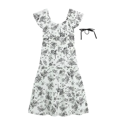 by&by girl Big Kid Girls Short Sleeve Flutter A-Line Dress