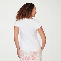 Hearts Of Palm Womens Scoop Neck Short Sleeve Embellished Blouse
