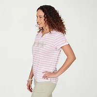 Hearts Of Palm Womens Split Crew Neck Short Sleeve Embellished Blouse