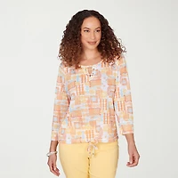 Hearts Of Palm Womens Keyhole Neck 3/4 Sleeve Blouse