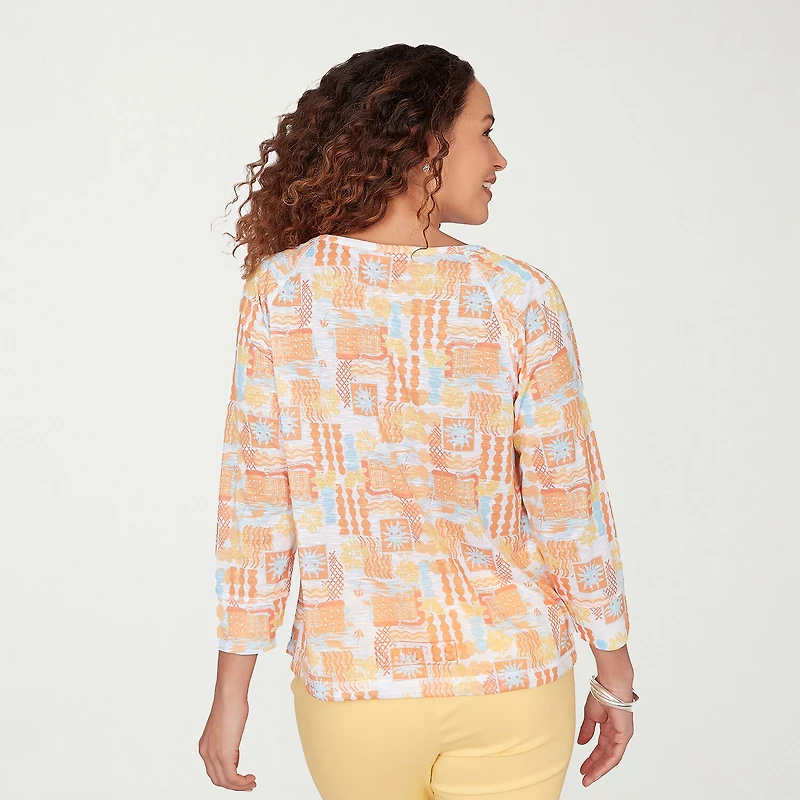 Hearts Of Palm Womens Keyhole Neck 3/4 Sleeve Blouse