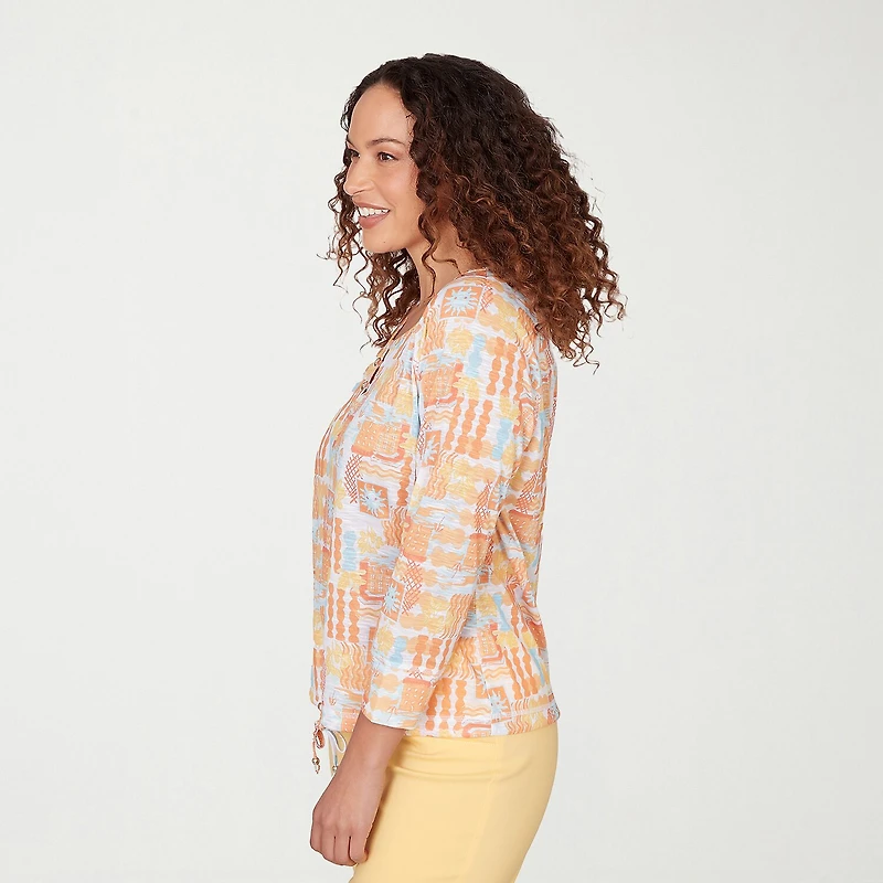 Hearts Of Palm Womens Keyhole Neck 3/4 Sleeve Blouse