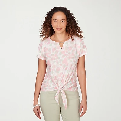 Hearts Of Palm Womens Keyhole Neck Short Sleeve Blouse