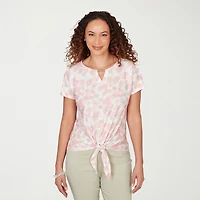 Hearts Of Palm Womens Keyhole Neck Short Sleeve Blouse