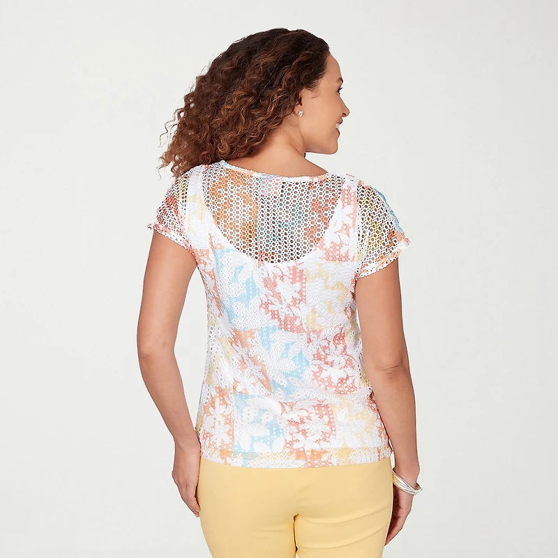 Hearts Of Palm Womens Keyhole Neck Short Sleeve Lined Blouse