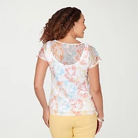 Hearts Of Palm Womens Keyhole Neck Short Sleeve Lined Blouse