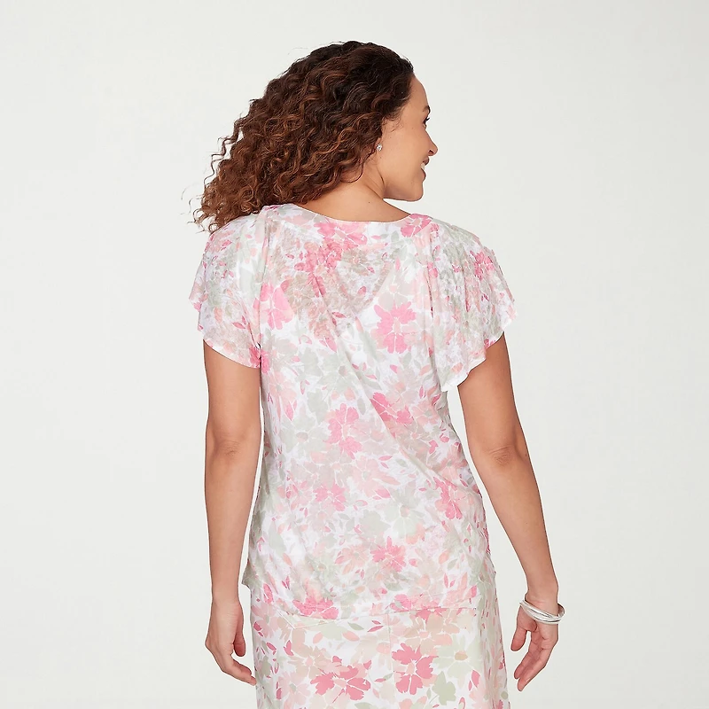 Hearts Of Palm Womens Keyhole Neck Short Sleeve LINED Blouse