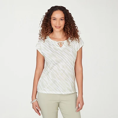 Hearts Of Palm Womens Keyhole Neck Short Sleeve Embellished Blouse