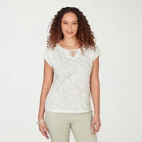 Hearts Of Palm Womens Keyhole Neck Short Sleeve Embellished Blouse