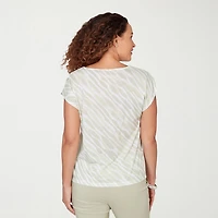 Hearts Of Palm Womens Keyhole Neck Short Sleeve Embellished Blouse