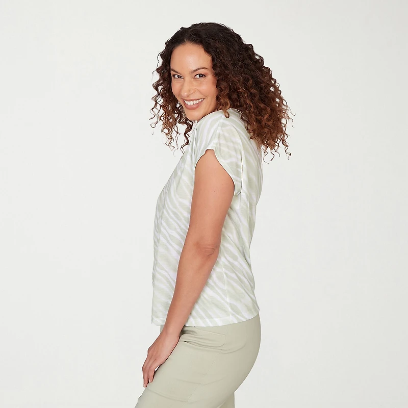 Hearts Of Palm Womens Keyhole Neck Short Sleeve Embellished Blouse
