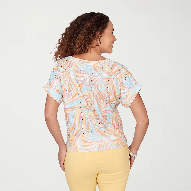 Hearts Of Palm Womens Split Crew Neck Short Sleeve Blouse