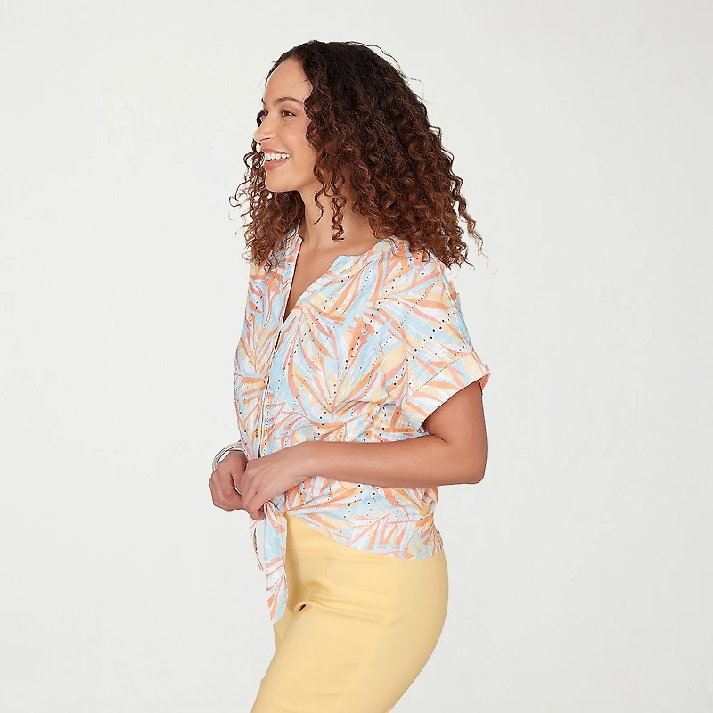 Hearts Of Palm Womens Split Crew Neck Short Sleeve Blouse