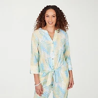 Hearts Of Palm Womens Split Crew Neck 3/4 Sleeve Blouse