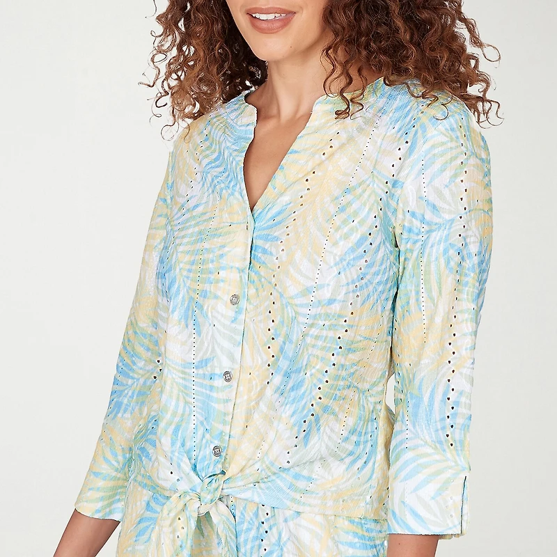 Hearts Of Palm Womens Split Crew Neck 3/4 Sleeve Blouse