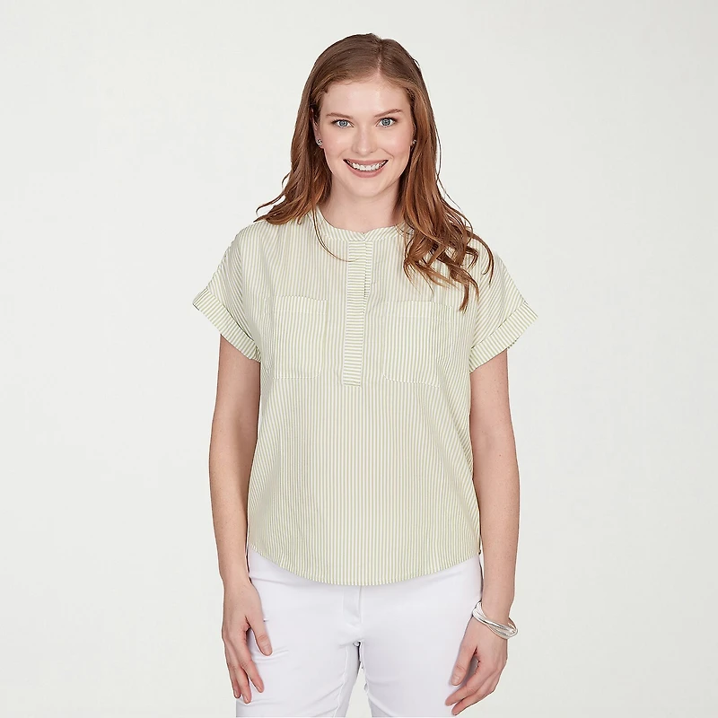 Hearts Of Palm Womens Split Crew Neck Short Sleeve Blouse