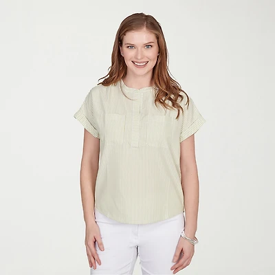 Hearts Of Palm Womens Split Crew Neck Short Sleeve Blouse